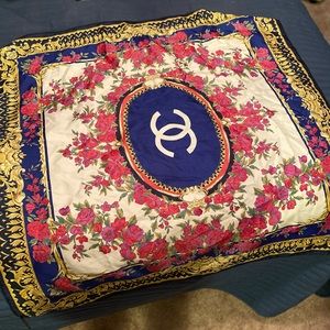 Chanel silk floral themed scarf